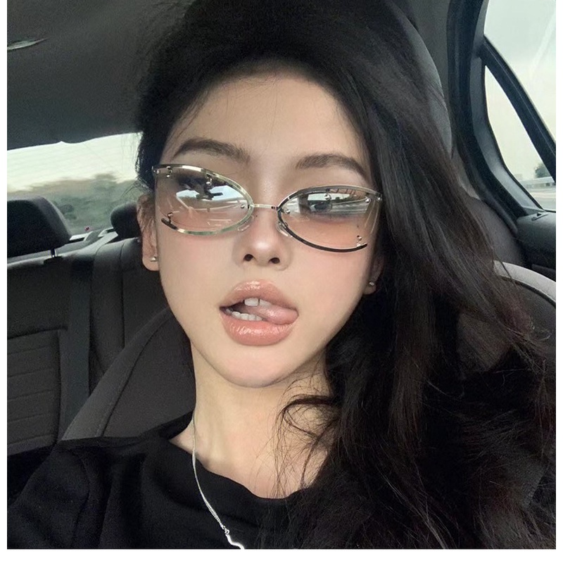 KM17 kính mắt mèo không viền hot girl mẫu mới 2023 chống tia UV