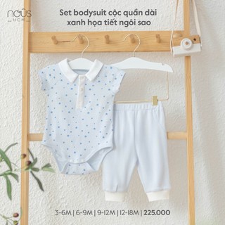 Bộ quần áo Nous cộc body màu xanh, trắng chất liệu Nu Petit khán khuẩn (Size Từ 0-3 Tháng Đến 12-18 Tháng)
