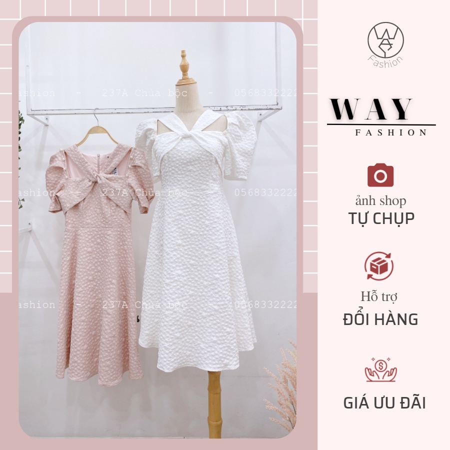 Váy thiết kế 𝐖𝐀𝐘𝐅𝐀𝐒𝐇𝐈𝐎𝐍 xốp hình sao cổ chéo đính ngọc khoét vai sang chảnh, nổi bật. Form váy dài xòe SP18912