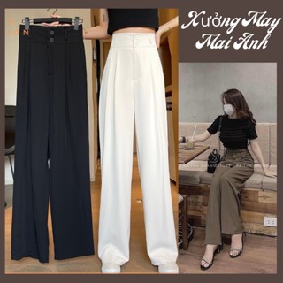  Quần suông nữ  cúc chất Ruby cao cấp Quần tây nữ ống rộng cạp cao tôn dáng phong cách Hàn Quốc 