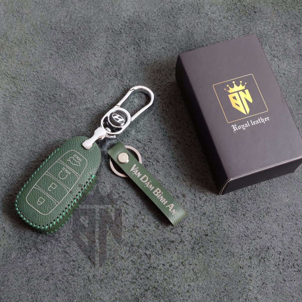 Bao da móc khoá bọc ốp chìa khoá xe ô tô Hyundai Accent 2021 2023, Elantra 2023 4 nút bấm da thật