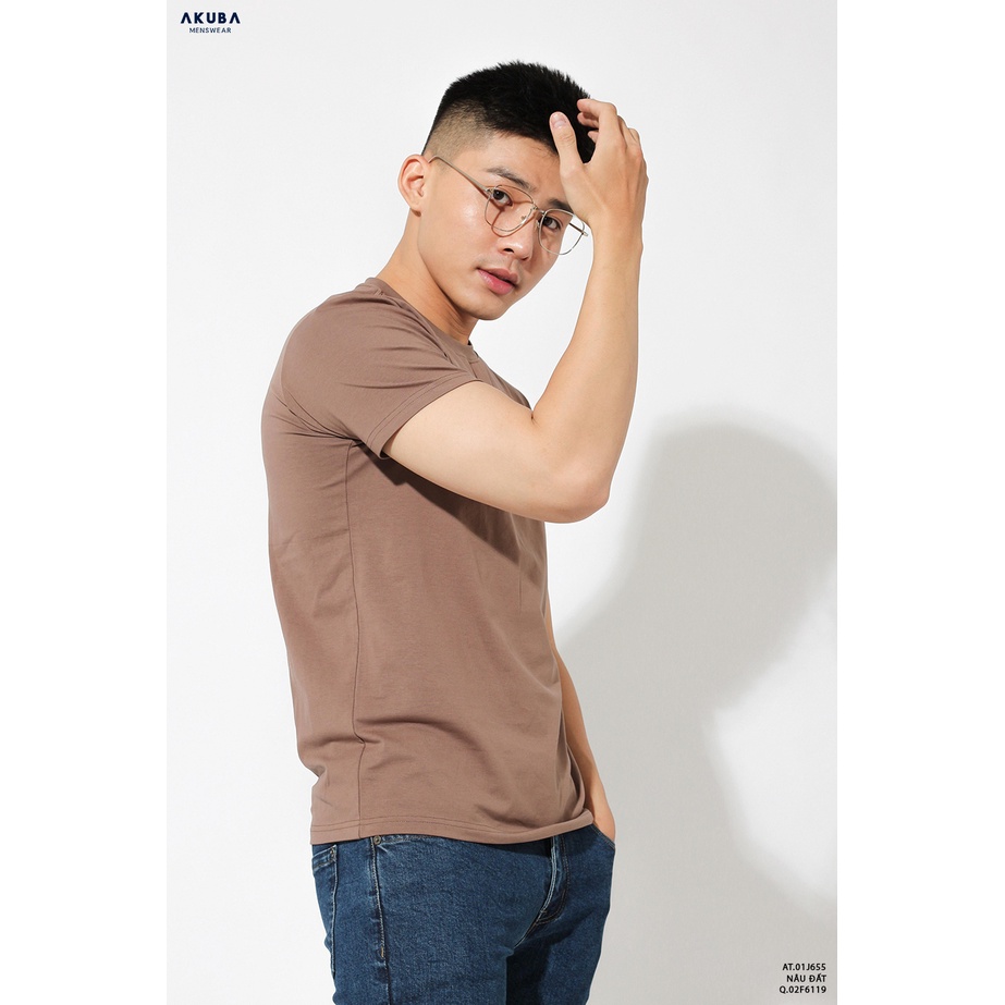 Áo thun nam trơn cotton 4 chiều AKUBA form slimfit basic tay ngắn, vải mịn, thấm hút mồ hôi tốt 01J655