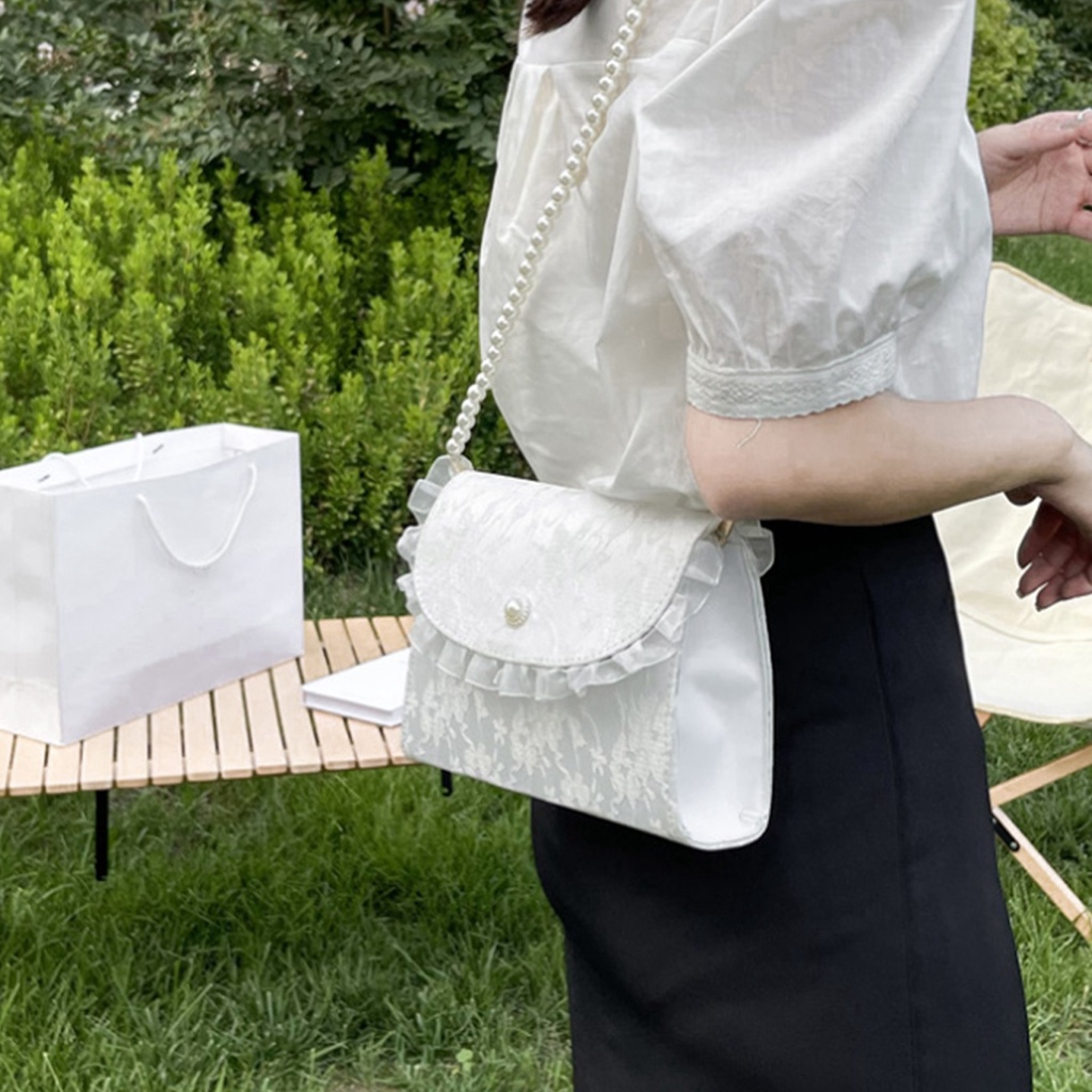 ❤ Túi xách nữ tiểu thư phong cách thanh lịch phối dây ngọc nhân tạo