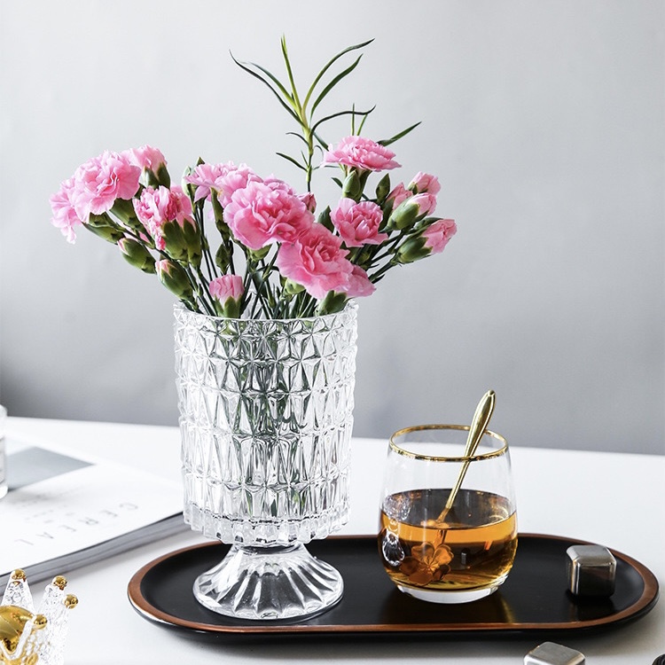 Lọ hoa thuỷ tinh decor Qhouse , bình hoa trang trí phòng khách ly lớn sang trọng để bàn làm việc tân cổ điển