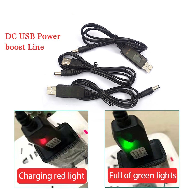 Dây Cáp Sạc Cổng USB Ra Chân Tròn DC 5.5x2.1mm Đầu Ra 12V-13V Có Đèn Báo