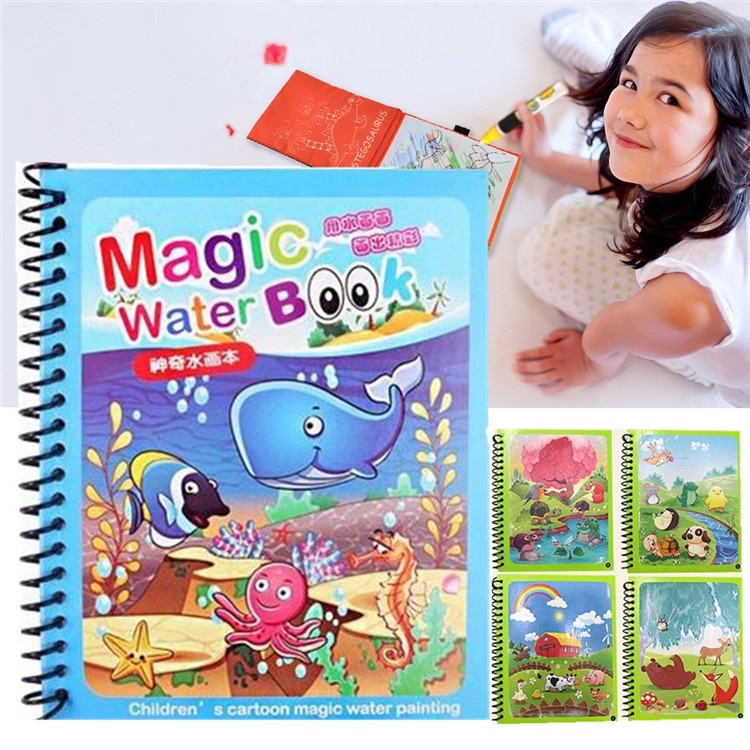 Tranh tô màu nước ma thuật, sách tập tô thần kỳ, magic water book cho bé