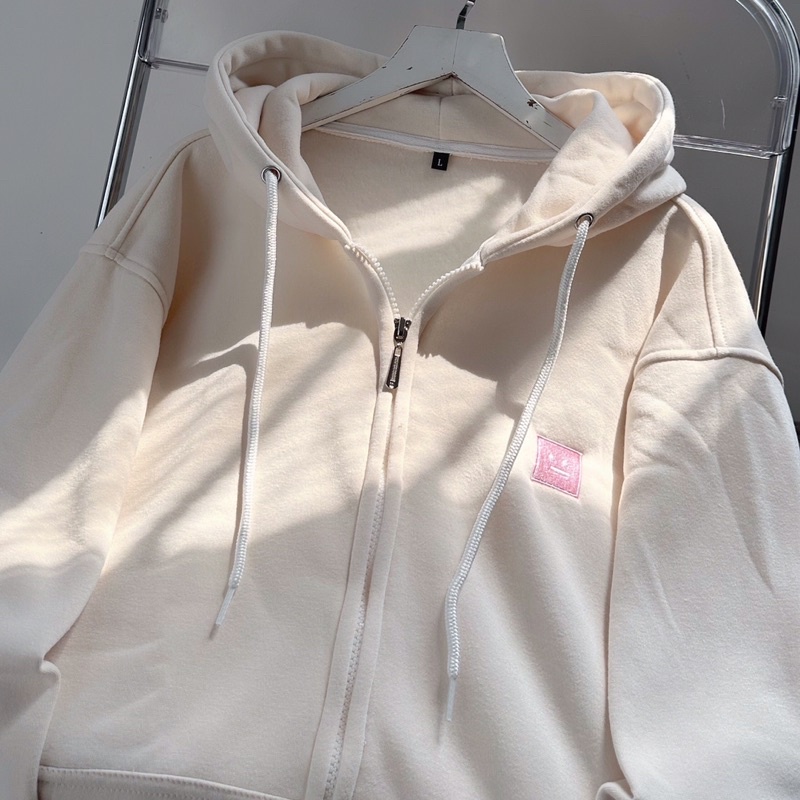 Áo khoác hoodie zip nỉ lót bông icon mặt cười hồng _HT.Store96