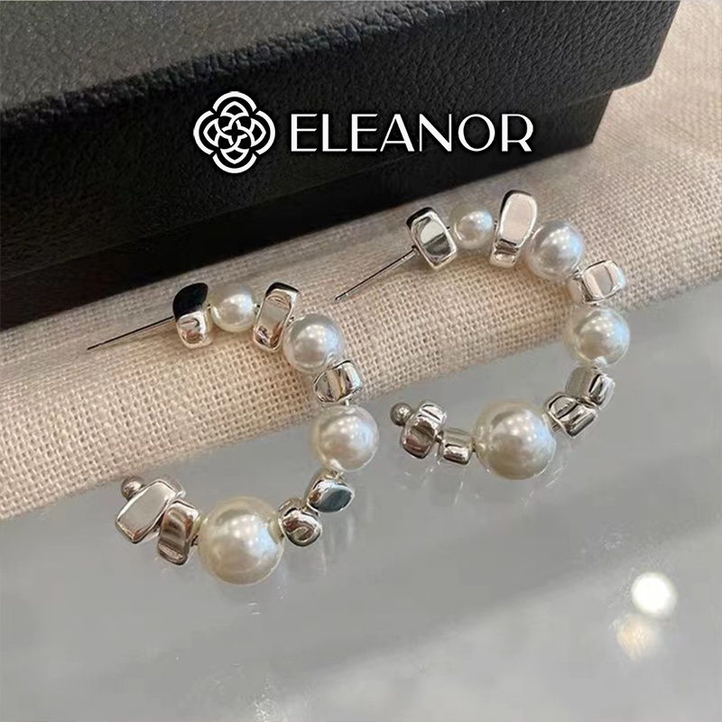 Bông tai nữ chuôi bạc 925 Eleanor Accessories hình chữ C đính ngọc trai nhân tạo thanh lịch phụ kiện trang sức 5390