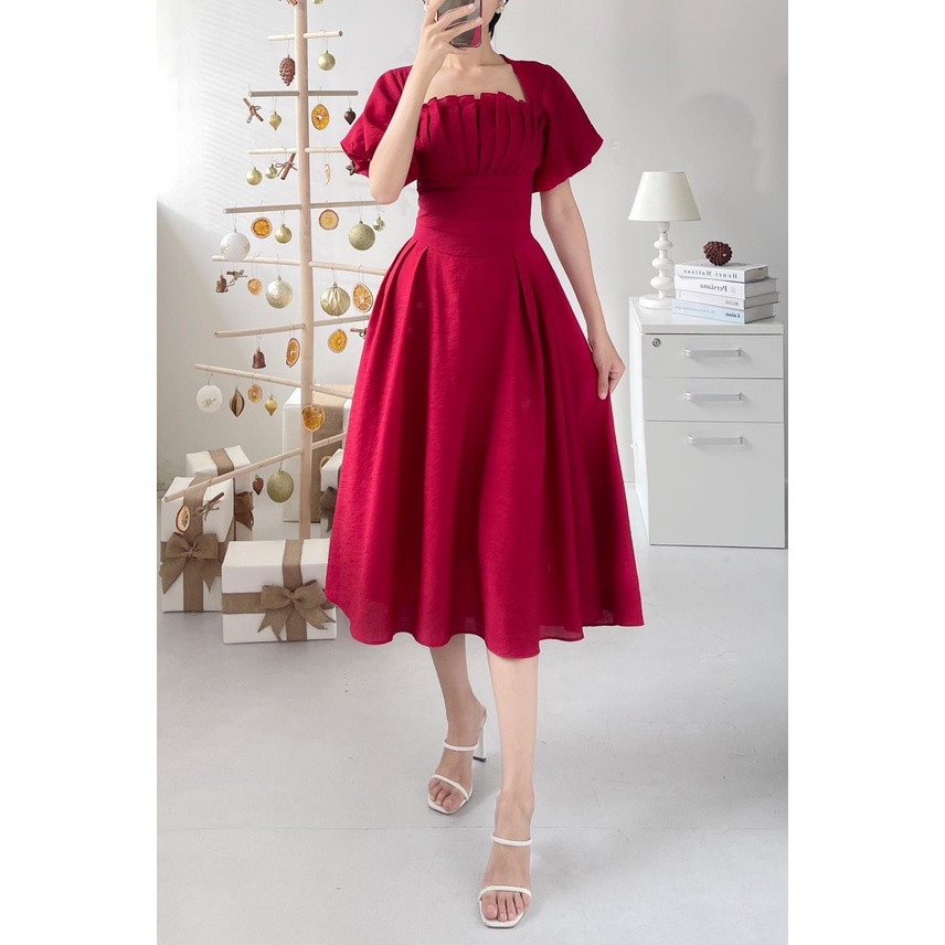 (Free Ship) Đầm lụa xước dài qua gối - thời trang thiết kế thanh lịch , siêu xinh , tôn dáng cho các nàng