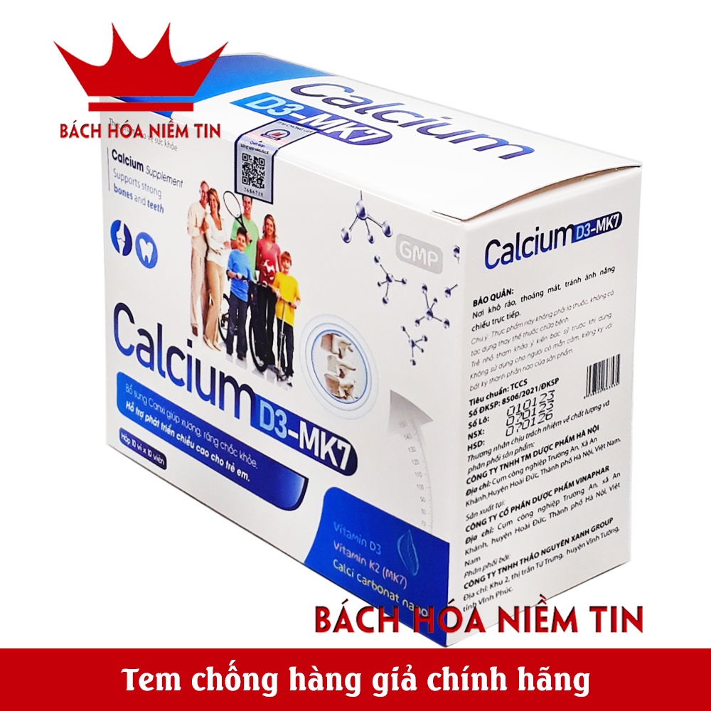 Calcium D3 Mk7 - Viên uống bổ sung calci vitamin D3, K2 giúp xương chắc khỏe, ngừa loãng xương - Hộp 100 viên