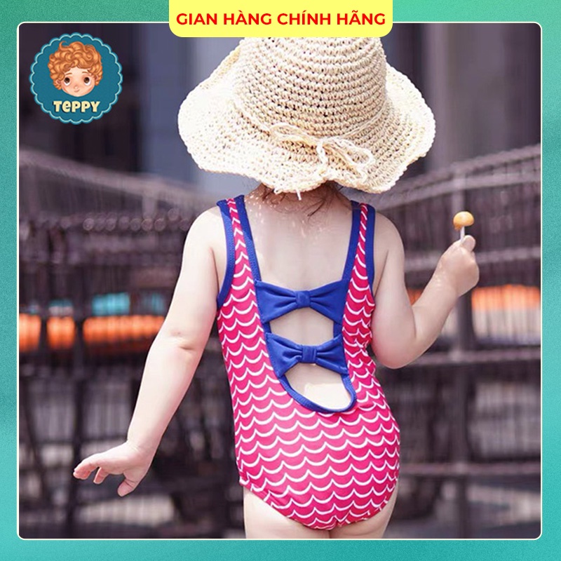 Đồ bơi liền thân phối nơ xinh cho bé gái