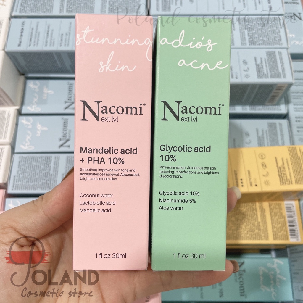 Tẩy da chết hóa học Nacomi với Mandelic acid và Glycolic acid 10% kiểm soát dầu nhờn ngừa mụn 30ml