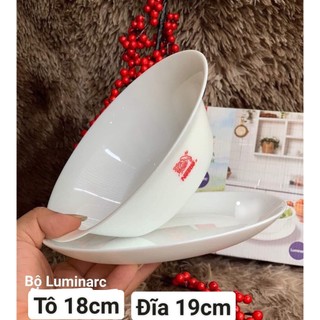Bộ 1 tô + 1 dĩa Luminarc thuỷ tinh ngọc siêu đẹp tô 18cm - dĩa 19cm, kèm hộp sang trọng