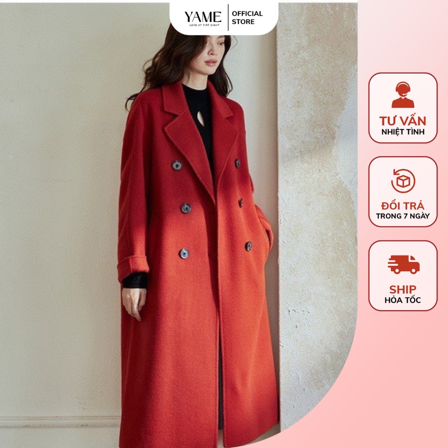 Áo khoác dạ đỏ dáng dài 2 lớp dày dặn YAK08 Red coatYAME