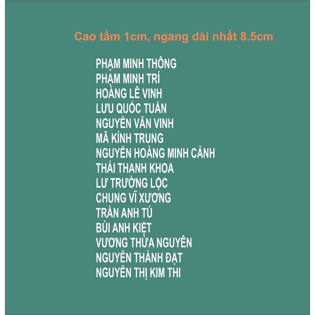 COMBO 30 TÊN CHÚ BỘ ĐỘI - ủi biển tên theo yêu cầu tại nhà bằng bàn ủi
