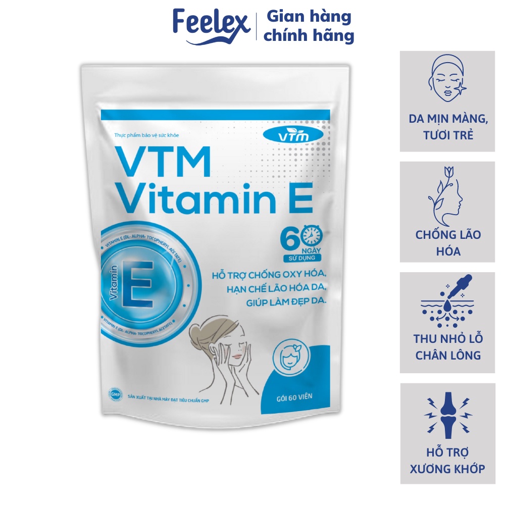 Viên uống bổ sung vitamin E VTM tăng cường sức khỏe, hỗ trợ chống oxy hóa, lão hóa da, giảm cứng khớp, tránh cảm lạnh