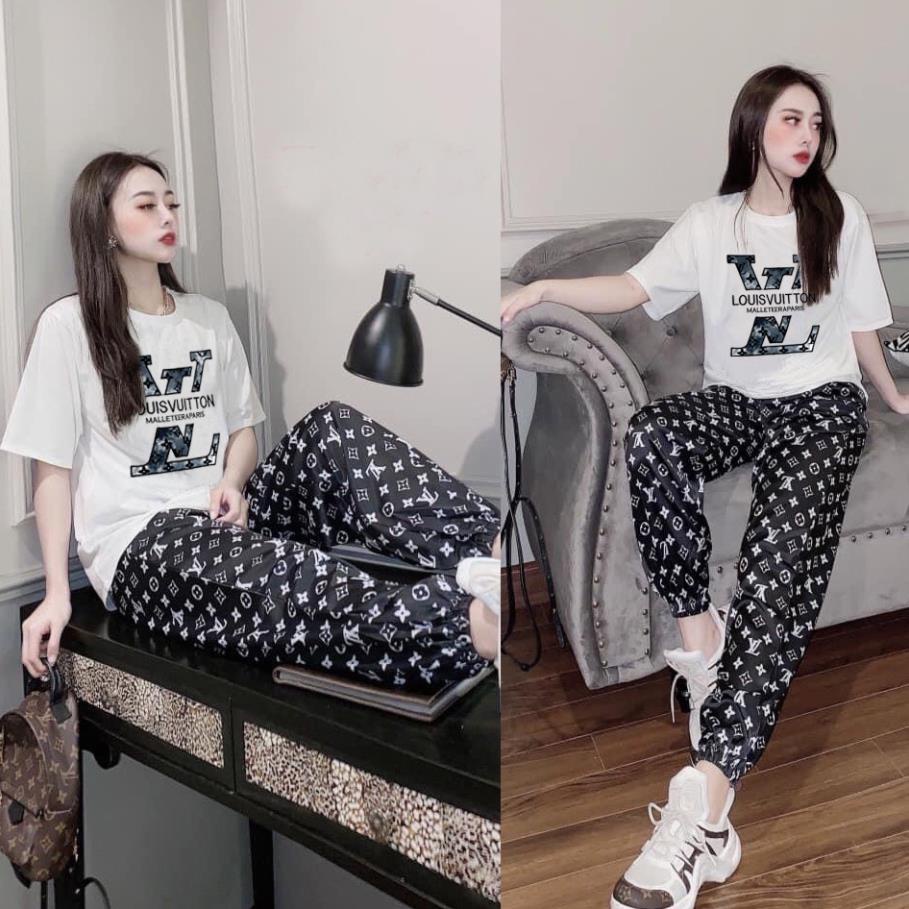 Set bộ thun nữ đi chơi SOTI SD30 Đồ bộ nữ áo form rộng cá tính có size lớn chữ thêu đẹp quần dài.