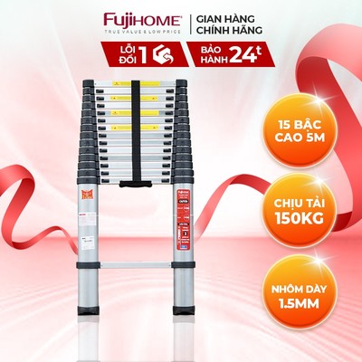 Thang nhôm đơn rút gọn, nhập khẩu FUJIHOME TLI500 cao 5m - Hợp kim nhôm cao cấp - Bảo hành 24 tháng