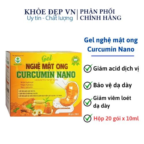 Gel nghệ mật ong curcumin nano bảo vệ niêm mạc, giảm loét dạ dày tá tràng – Hộp 20 ống