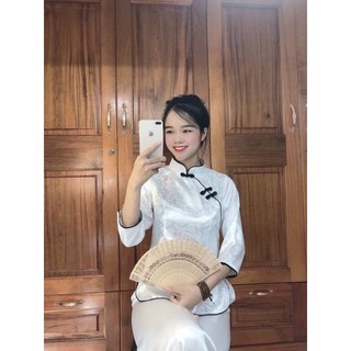 Bộ đi lễ chùa nữ - đồ lam đi chùa gấm đẹp cao cấp mẫu kiểu tàu