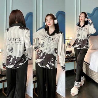 Bộ ngủ lụa dài gấm xước cao cấp xinh chảnh