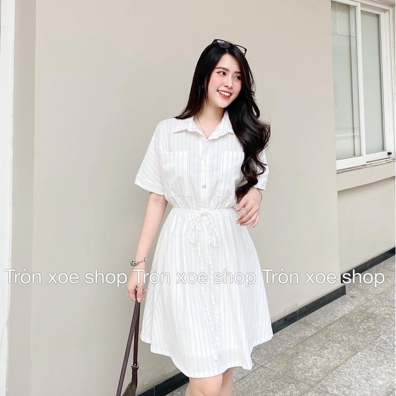 Váy Đầm Sơ Mi Eo thun form đơn giản đi làm đi chơi( hình ảnh chính chủ của shop ) TRONXOESHOP