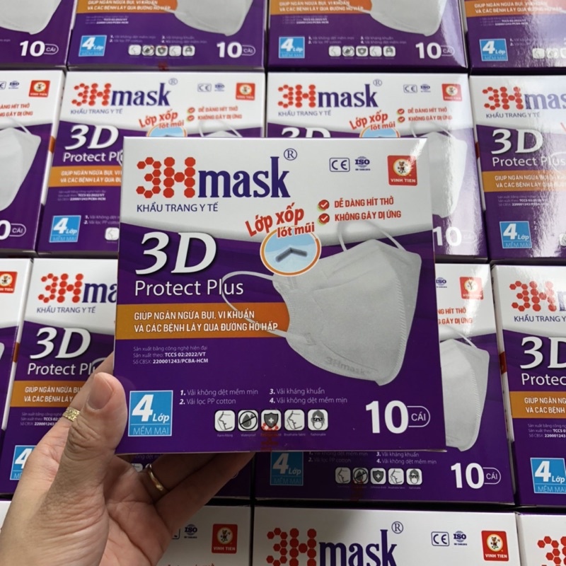 3Hmask có Đệm Mũi Hộp 10 khẩu trang kháng khuẩn 3Hmask giấy Vĩnh Tiến