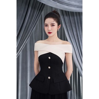 LAVIEM - Áo text đen phối be Ina