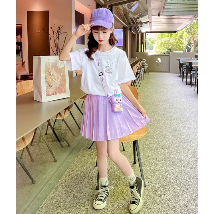 Set váy bé gái tiểu thư "STELLA" 18-48kg, áo cộc tay phối chân váy xếp li dễ thương. Có lót trong. G64