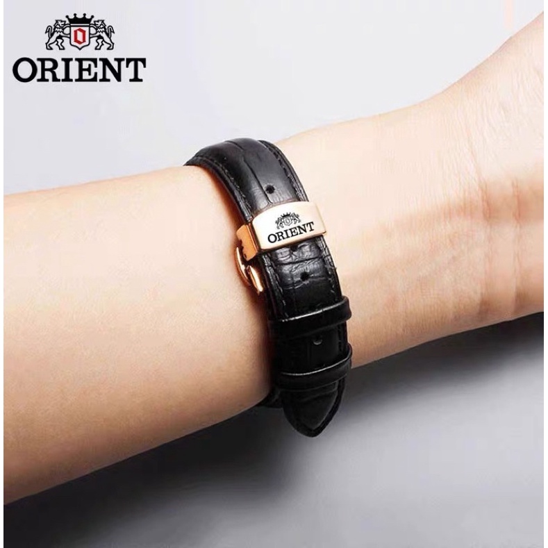Dây da đồng hồ Orient cao cấp. Combo dây kèm khoá bướm logo Orient