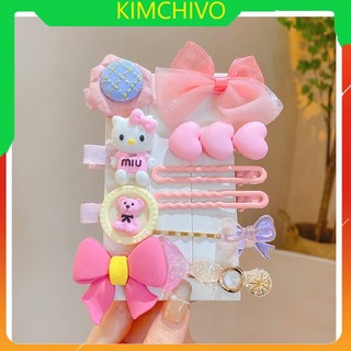 Vĩ 10 kẹp mái nơ hoạt hình Kitty cho bé