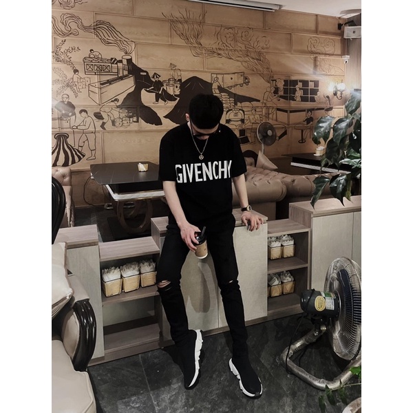 Áo phông nam nữ G.V.C vải len dệt chữ ngực bo ống phong cách boy phố hàng cao cấp AP135P