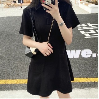 Váy polo đen cổ đức 2 túi bên