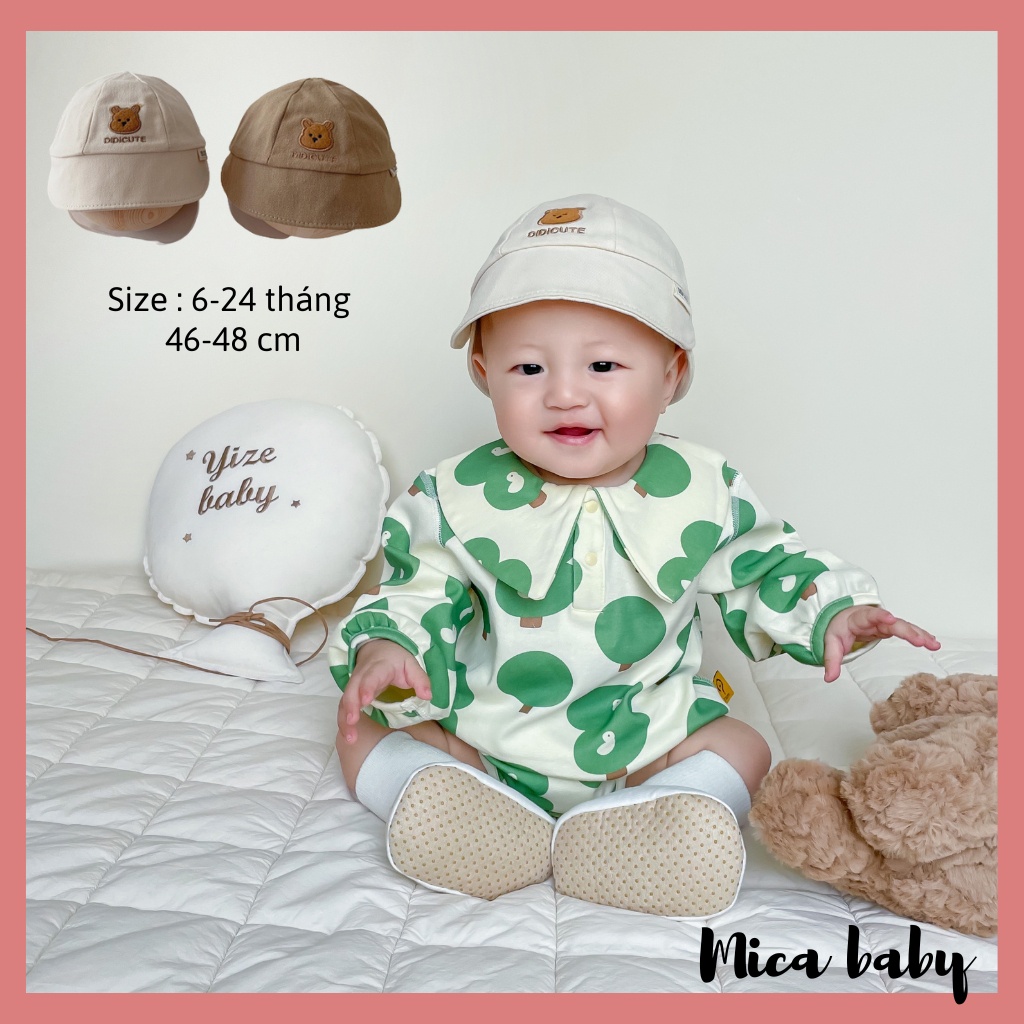 Mũ bucket trẻ em đính gấu phòng cách Hàn Quốc thời trang đáng yêu cho bé MH227 Mica baby