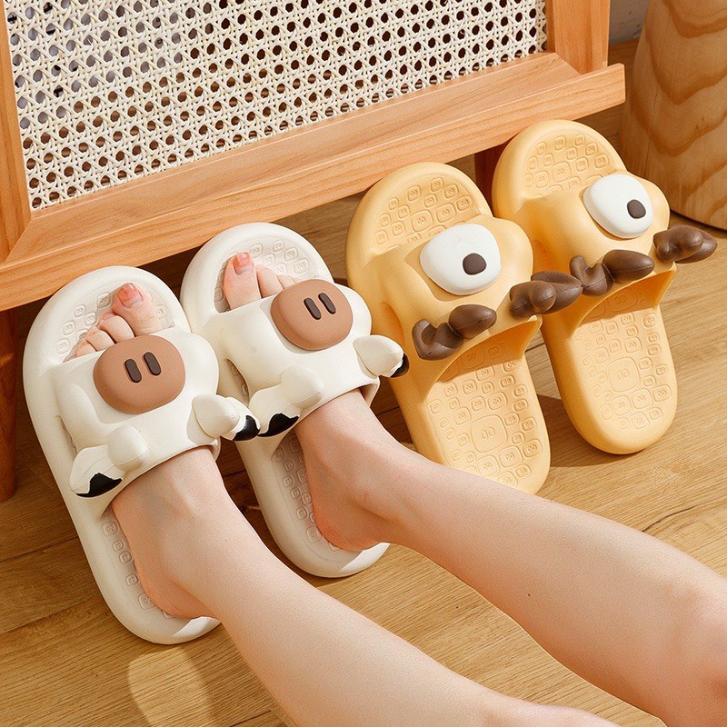 Dép Sandal Đế Dày Chống Trượt Họa Tiết Bò Sữa Hot Trend Thời Trang Dành Cho Nam Nữ