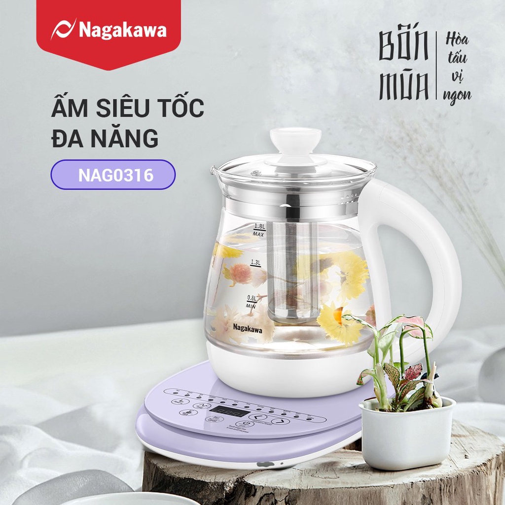 Ấm siêu tốc đa năng Nagakawa NAG0316 - Tích hợp 12 chức năng-Điều khiển cảm ứng