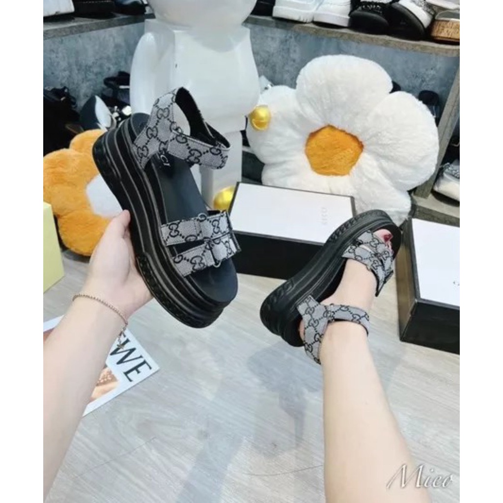 Giày xăng đan bánh mì Guxi, đế xuồng cao 7p siêu êm, sandal hai quai nữ thời trang hot hit trẻ trung thời trang