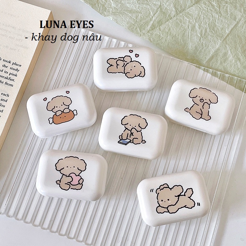 Khay chó nâu LUNA EYES kèm dụng cụ đeo lens