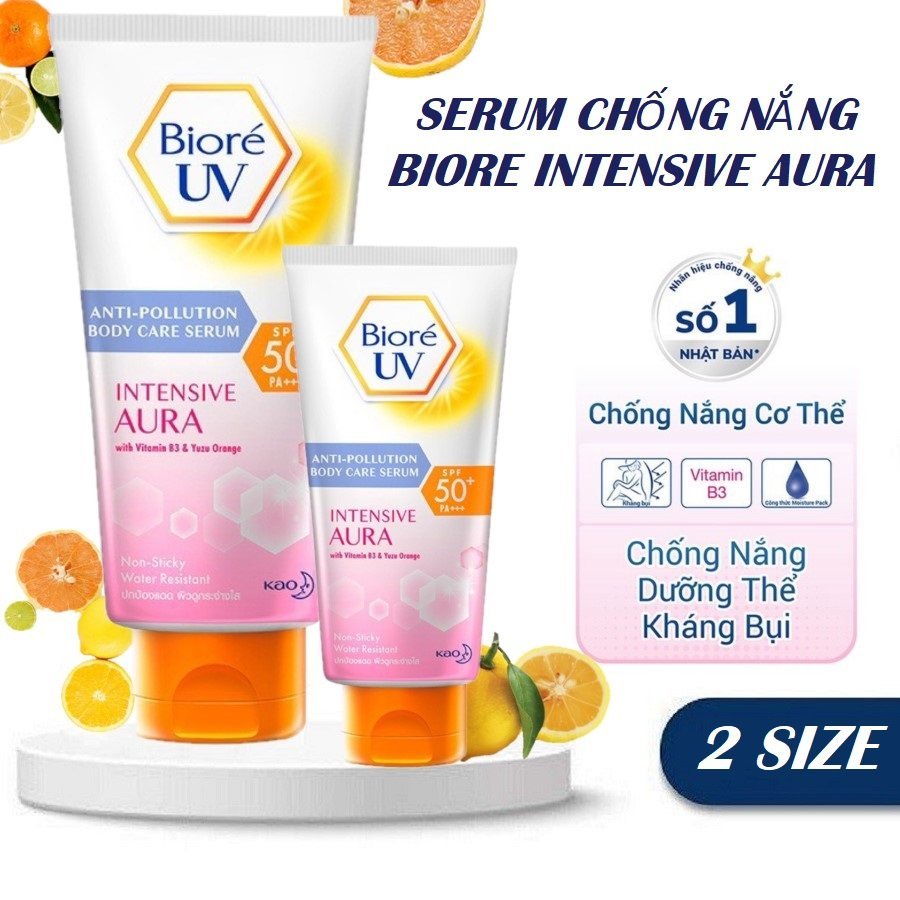 Serum Chống Nắng Toàn Thân Bioré UV Anti-Pollution Intensive Aura SPF 50+/PA++ 150ml Dưỡng Ẩm Tối Ưu Dưỡng Da Sáng Mịn