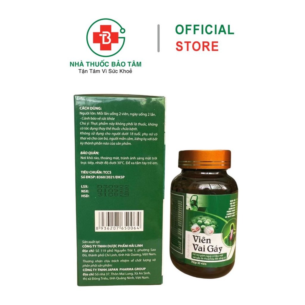 Viên uống VIÊN VAI GÁY, giảm các triệu chứng đau mỏi vai gáy - Hộp 30 viên