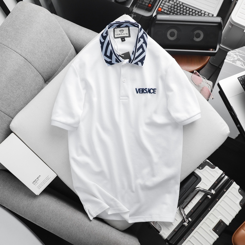 Áo Polo Versace vải ngoại nhập dệt kim mắt cá lớn phù hợp xuống phố tiệc tùng