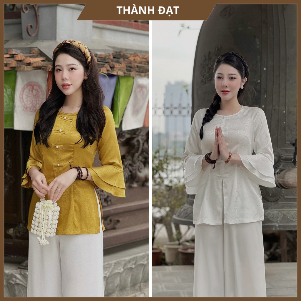Áo Bà Ba Lụa Gấm Đi Lễ Chùa Tay Loe, Bán Riêng Áo Và Quần, Đồ Lam Loại 1 Mềm Mịn Mặc Cực Thoải Mái Duyên Dáng_Mã ABB3
