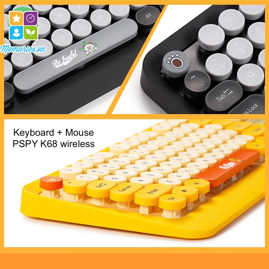 Combo Keyboard + Mouse wireless PSPY K68 / Chuột Gaming K-snake X8 6 Nút đẹp, nhiều màu sắc, dễ thương, chất lượng cao