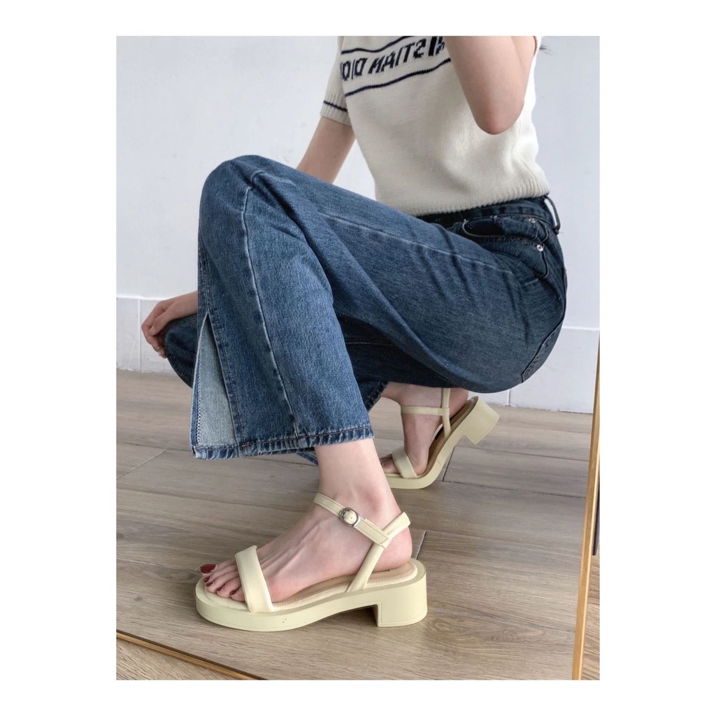 2023 Mới Xăng đan Cao Gót Hở Ngón Mũi Vuông Thời Trang Đi Biển