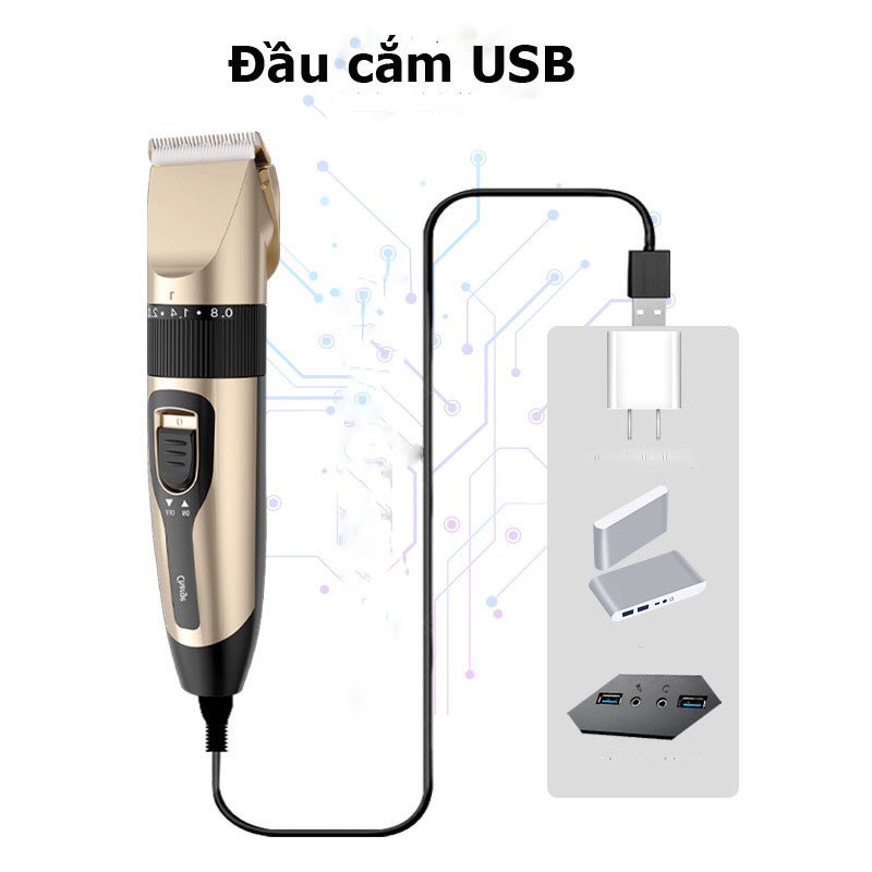 Tông Đơ Cắt Tóc - Đầu Sạc USB - Tặng Kèm Phụ Kiện