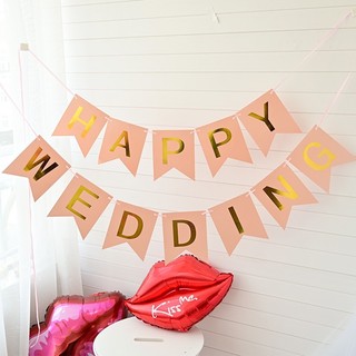 Dây treo happy wedding ép kim chữ vàng