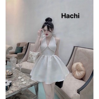 Đầm tacta váy xoè đá ngực nơ sau lưng