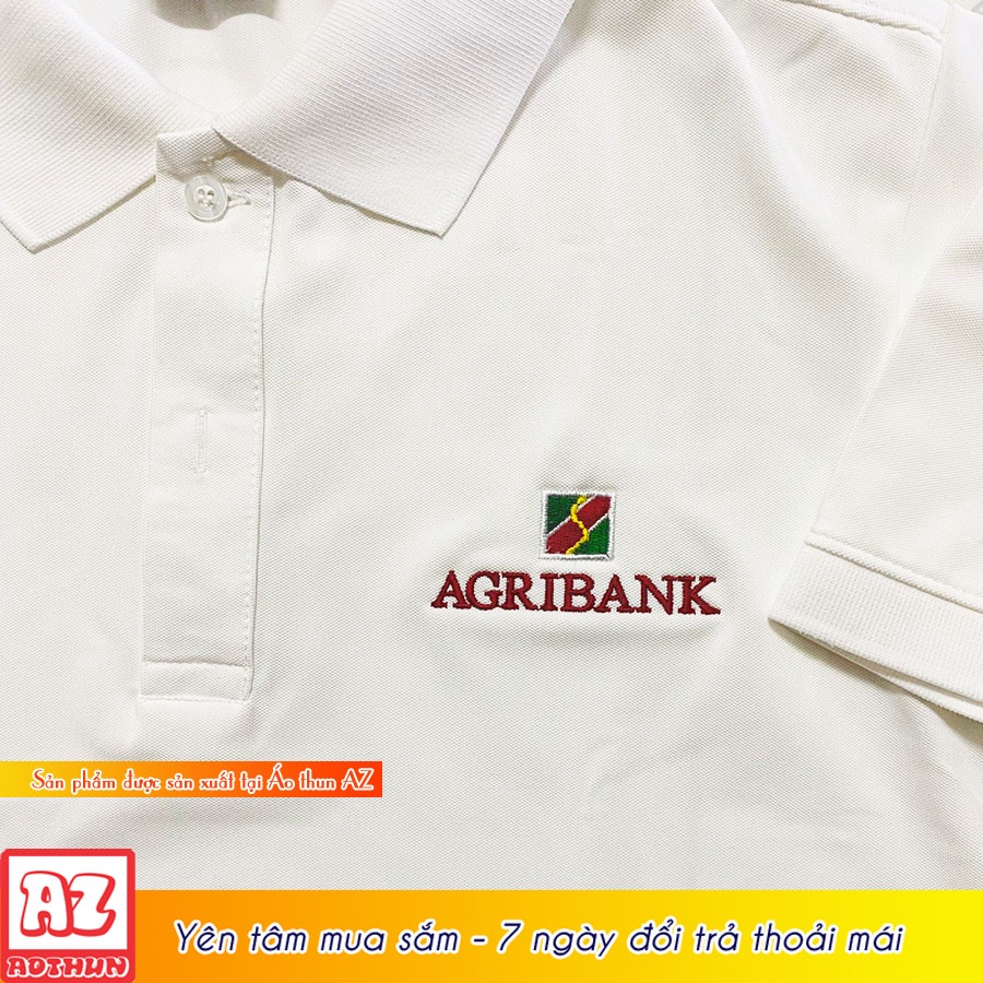 Áo thun polo nam nữ màu trắng thêu logo đồng phục ngân hàng Agribank AT37