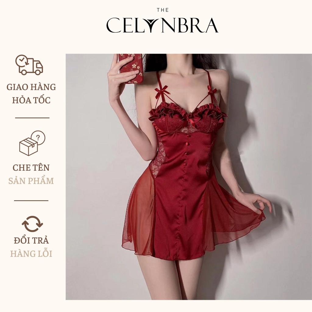 Váy ngủ lụa phối ren voan xuyên thấy có mút nâng đẩy gợi cảm THE CELYNBRA - V83 | BigBuy360 - bigbuy360.vn