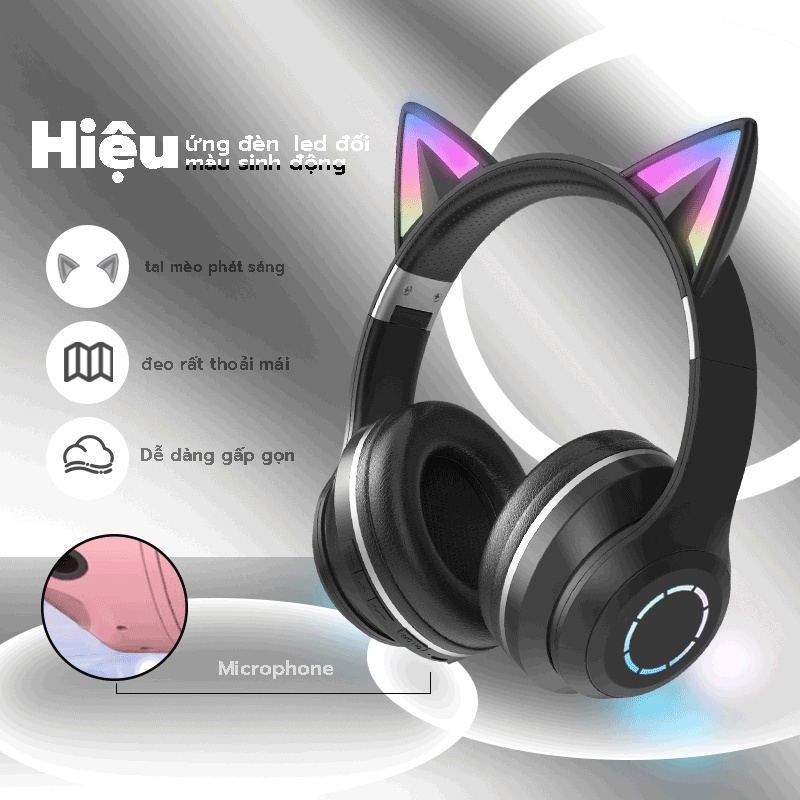 Tai nghe Bluetooth Chụp tai Chơi game Tay Mèo Headphones Gaming Không dây ONIKUMA B90 Đen Có mic, RGB, Cho PC, Laptop